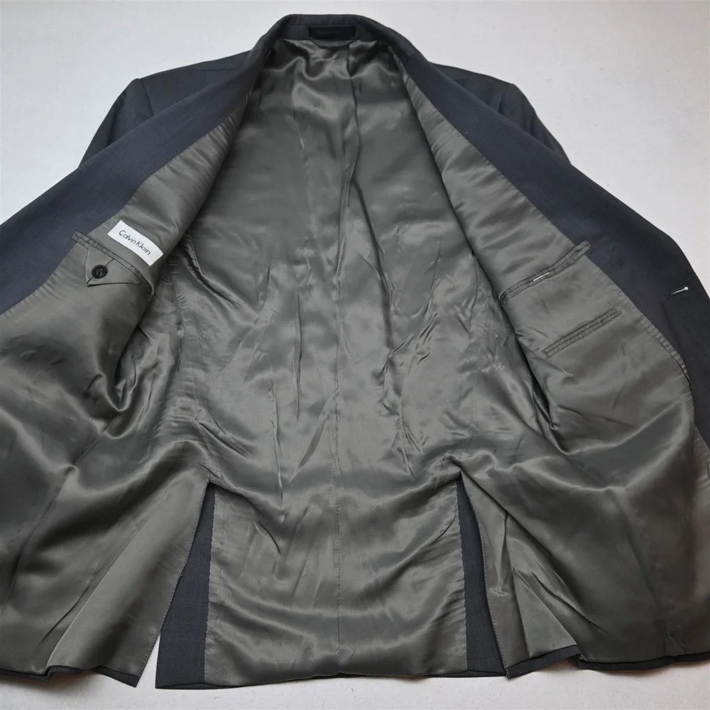 Calvin Klein 40R 32x30 Gray 100% Wool Mens Jacket Pants Suit